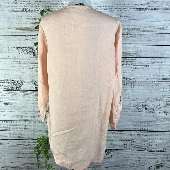 Ellen Tracy Company Tunic Blouse Large Peach Linen Sailor Beach Modest Church - Picture 12 of 13